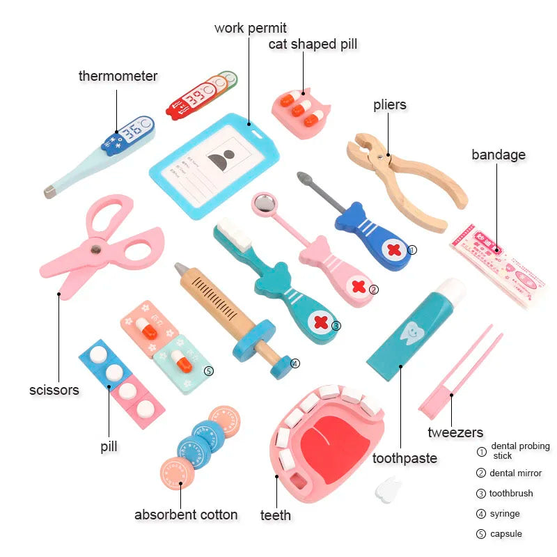 Ensemble de jeu de docteur en bois - Jouet médical éducatif pour enfants, plaisir de jeu de rôle imaginatif