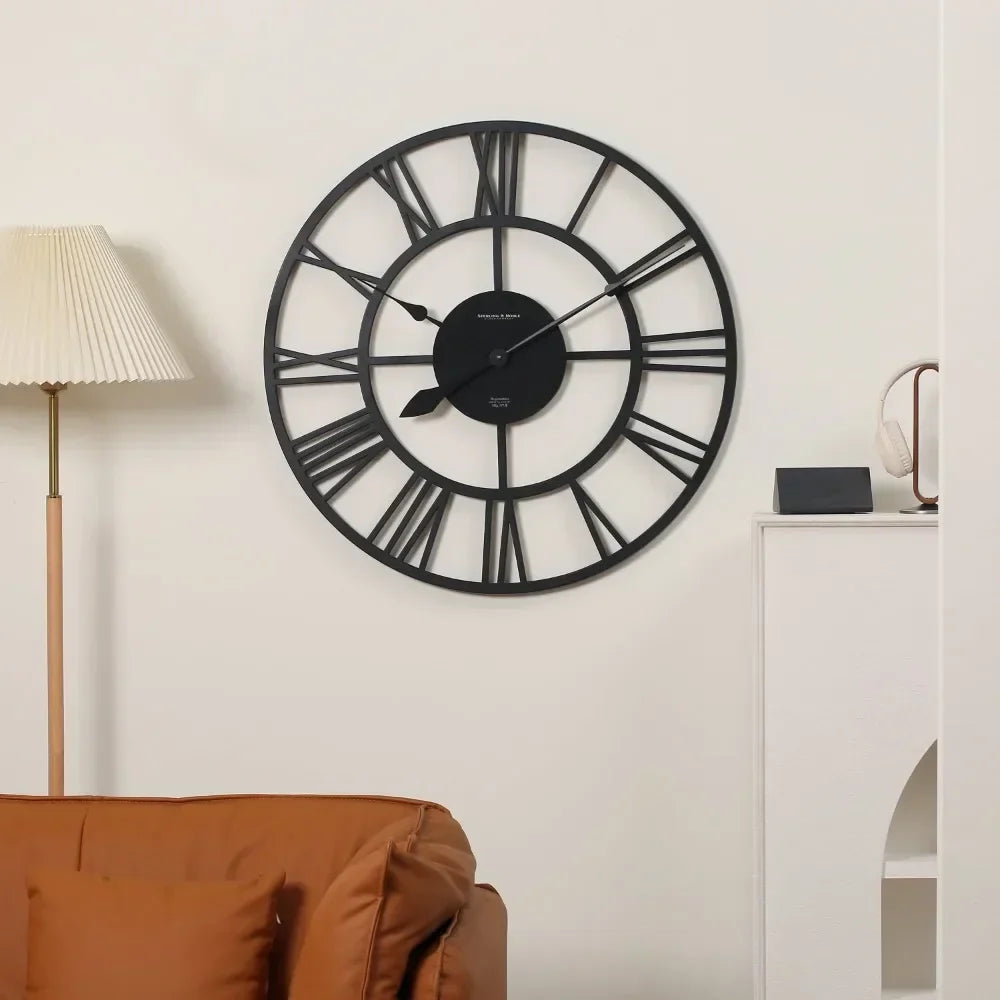 ÉléganceTemps – Horloge Murale Rétro avec Chiffres Romains, Style Ouvert