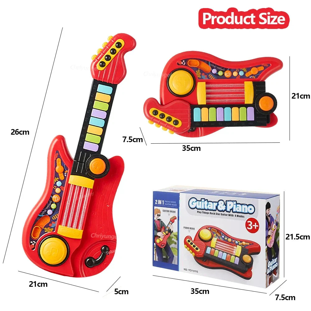 Jouet musical multifonctionnel 3-en-1 pour enfants - Guitare pliable, piano et ensemble de tambours, cadeau d'anniversaire parfait pour les garçons et les filles de 3 ans et plus
