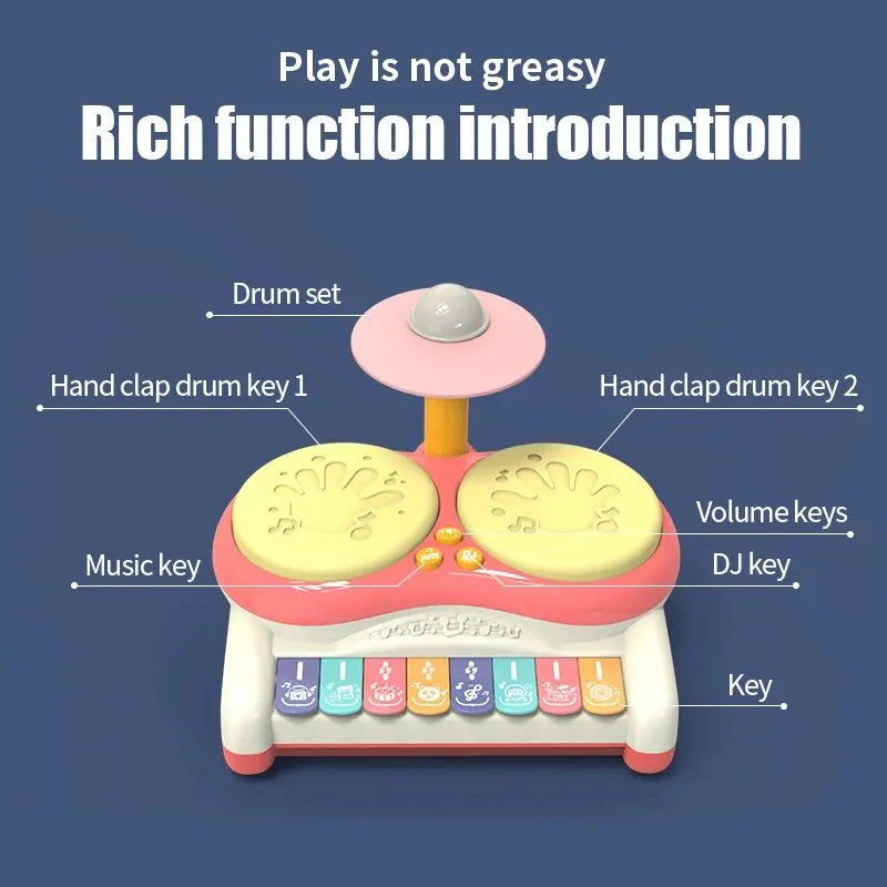 Clavier musical électronique pour enfants & ensemble de batterie - jeu éducatif pour garçons et filles de 3 ans et plus, jouets d'instruments de musique en plastique durable