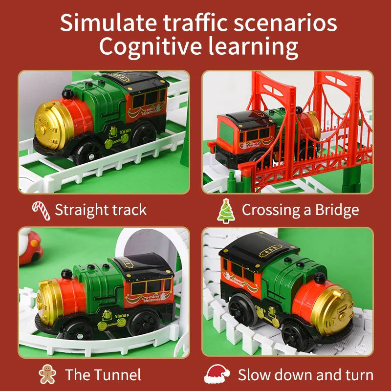 Ensemble de train électrique de Noël pour enfants - Jouet de voiture sur rail amusant, cadeau éducatif pour les enfants, jeu de fête alimenté par batterie