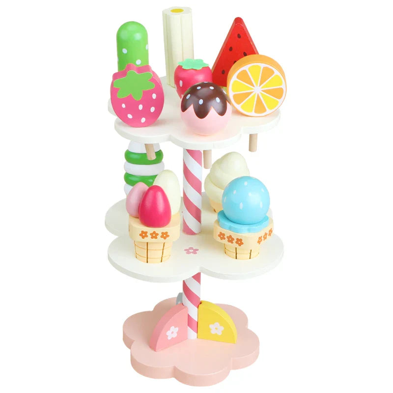 Support de jeu en bois pour glace pour enfants - Jouet éducatif pour un jeu de rôle imaginatif et des activités en famille