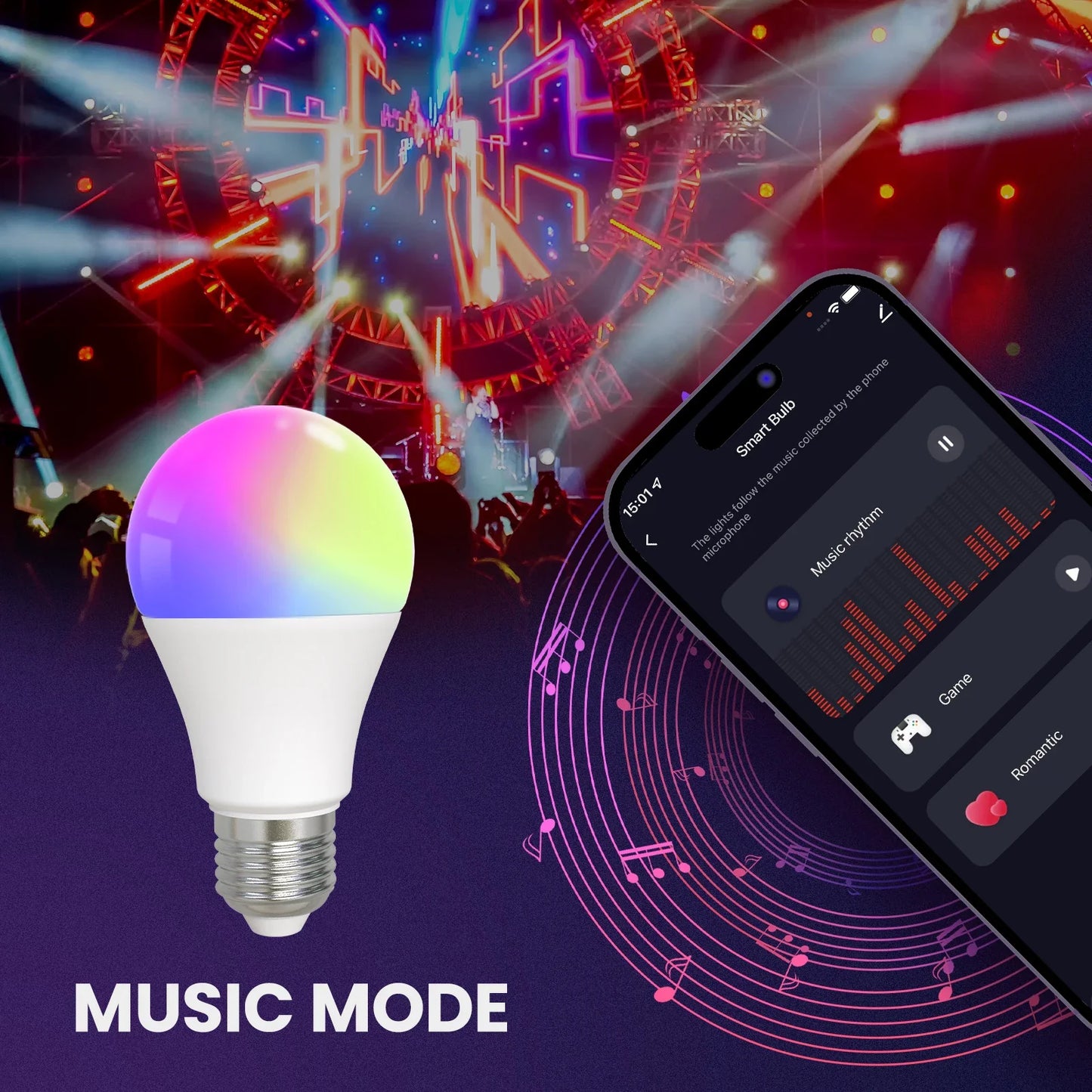 Ampoule LED Bluetooth Tuya Smart E27 9W - WiFi RGB Dimmable Contrôle via SmartLife Google Alexa Apps