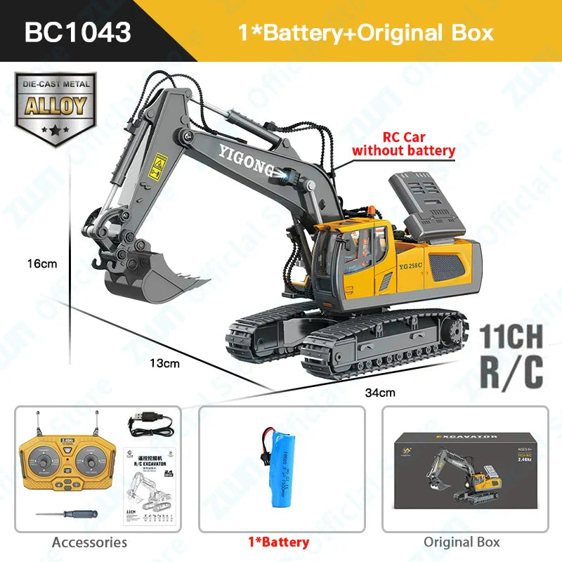 Set de Véhicules de Construction RC Professionnel - Jouet Excavateur en Alliage 2.4G & Camion Benne pour Enfants