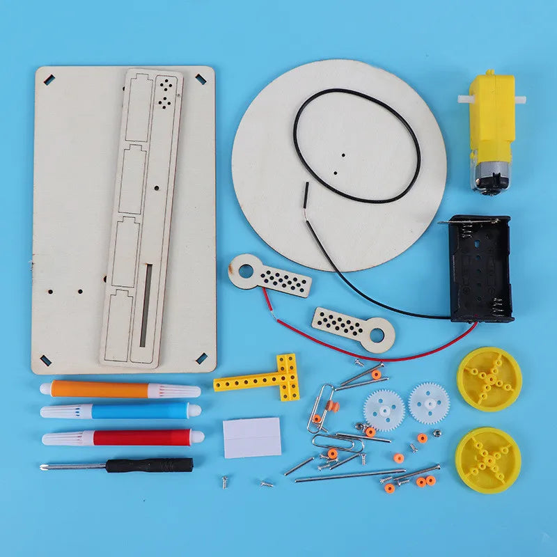 Kit de robot de dessin électrique en bois pour enfants - Jouet de science expérimentale créatif et assemblé DIY