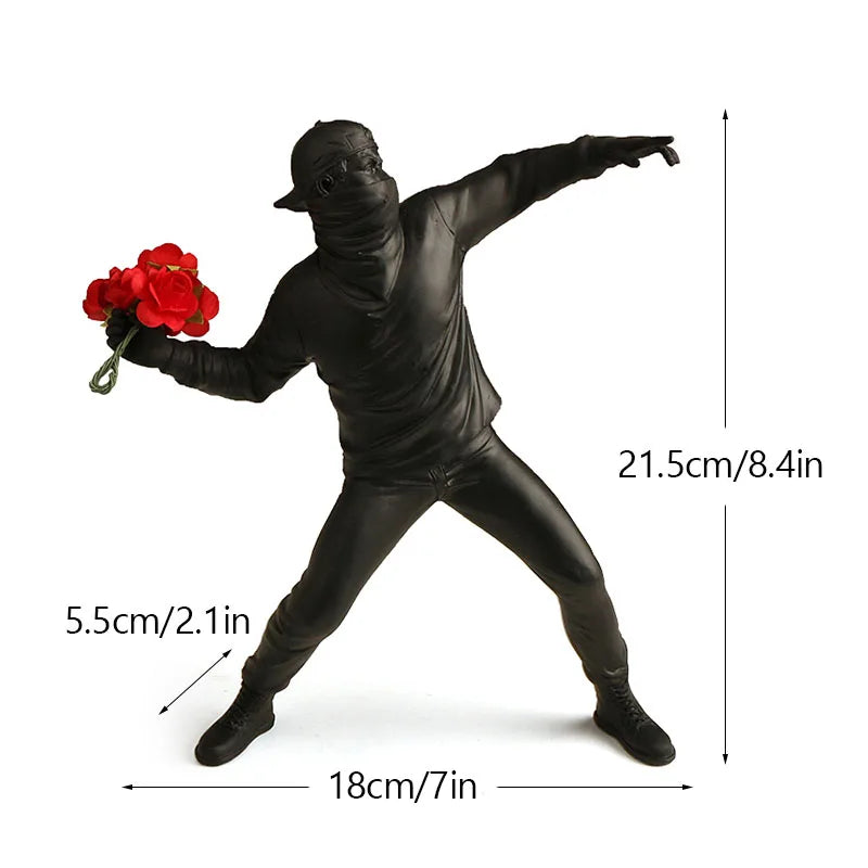 Floroux Banksy Sculpture Collection | Flower Thrower & Balloon Girl | Pop Art Figures | Modern Décor for Office and Home