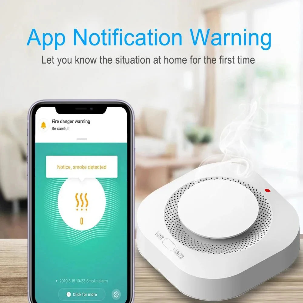 Détecteur de fumée et alarme intelligente Tuya - Alarme 80db contrôlée par WiFi via les applications SmartLife Google Alexa