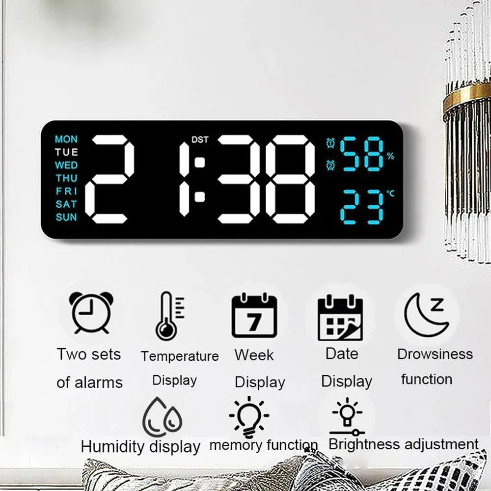 TimeGlow Horloge - Réveil Numérique Mince avec Température et Calendrier