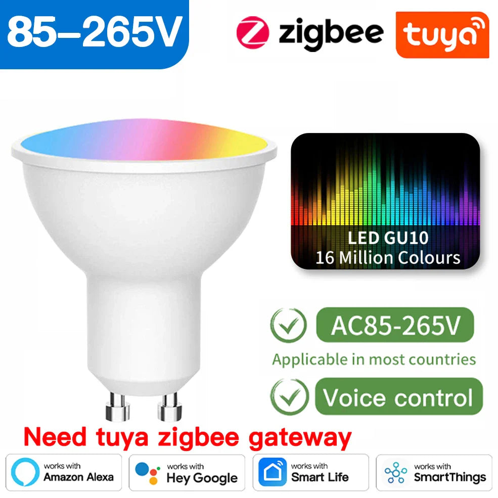 Ampoules LED intelligentes Tuya Zigbee E27 E14 GU10 - Dimmable RGB contrôlées par Wifi via les applications SmartLife Google Alexa