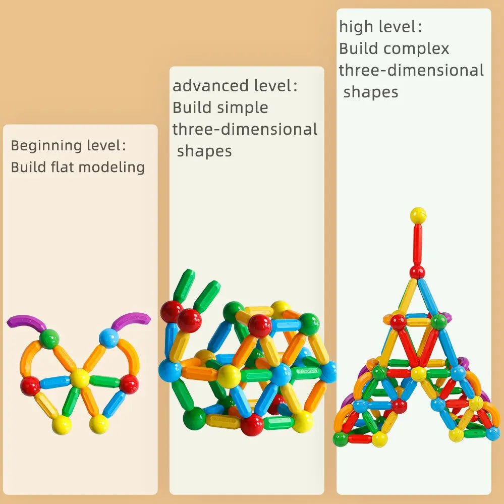 Ensemble de Blocs de Construction Magnétiques - Jouet Éducatif pour Enfants avec Bâtons et Boules Magnétiques pour un Jeu Créatif, Cadeau Idéal pour Garçons et Filles