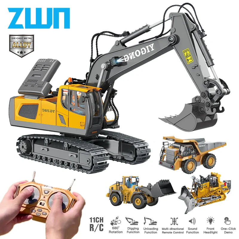 Set de Véhicules de Construction RC Professionnel - Jouet Excavateur en Alliage 2.4G & Camion Benne pour Enfants