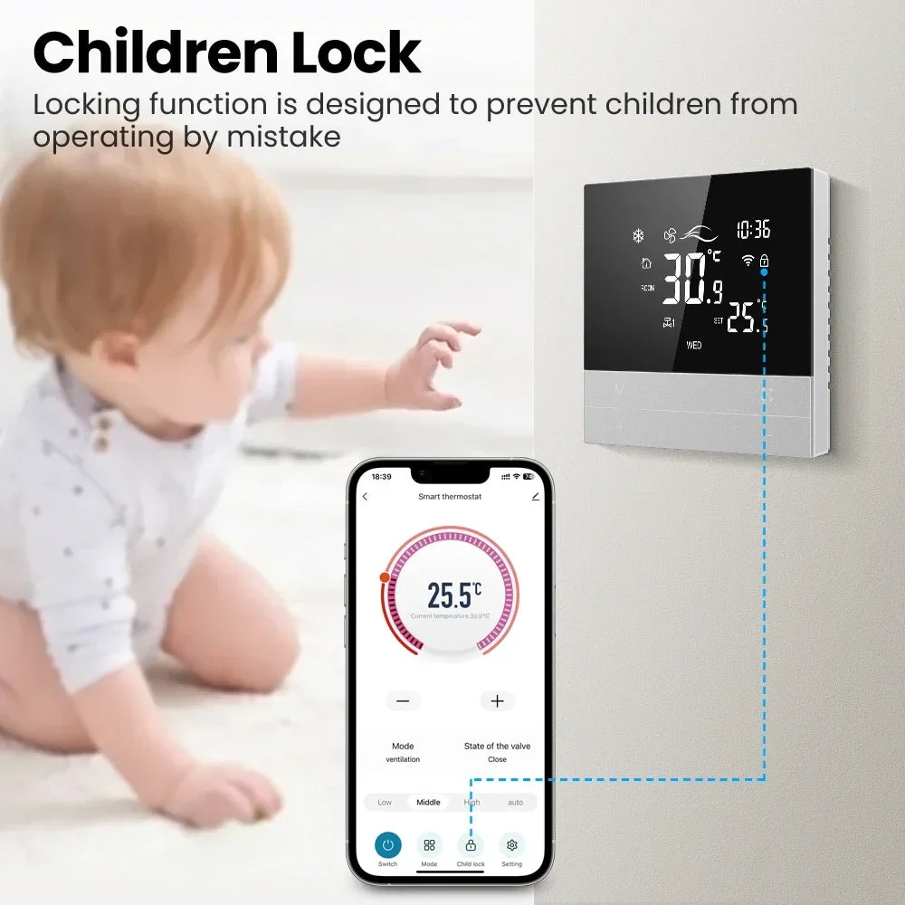 Thermostat et Minuteur pour Climatiseur Central Intelligent Tuya - Contrôle WiFi via les Applications SmartLife Google Alexa