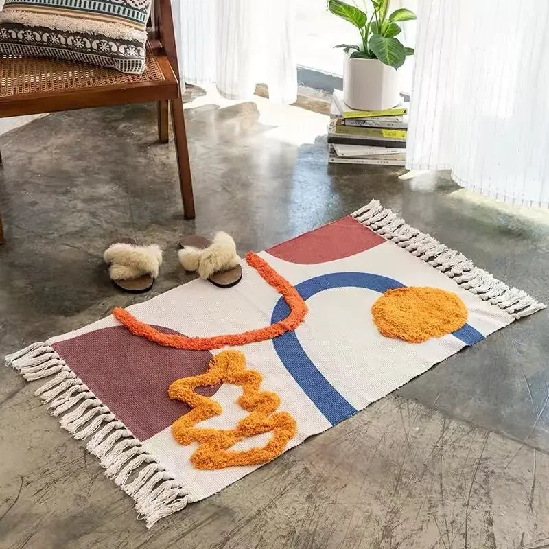 Tapis tissé à la main rétro-bohème 60x90 cm – Tapis à franges pour salon et décoration intérieure