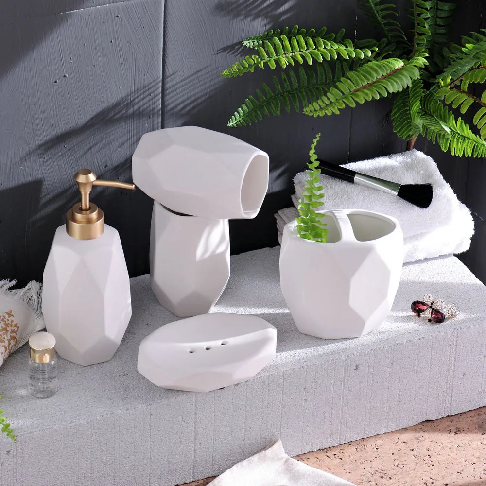 Ensemble de salle de bain Floroux en céramique 5 pièces | Design moderne | Accessoires de bain élégants pour la maison