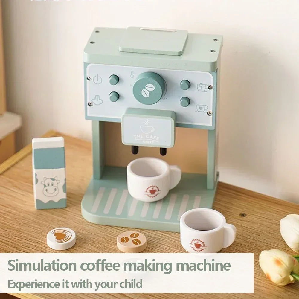 Ensemble de jouets en bois pour enfants - Ensemble de machine à café et à biscuits - Cadeau éducatif de jeux de rôle en cuisine pour garçons et filles