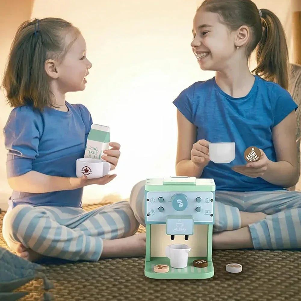 Ensemble de jouets en bois pour enfants - Ensemble de machine à café et à biscuits - Cadeau éducatif de jeux de rôle en cuisine pour garçons et filles