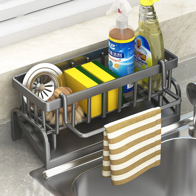 Stella Organisateur d'évier en acier inoxydable – Support pour éponge et serviette