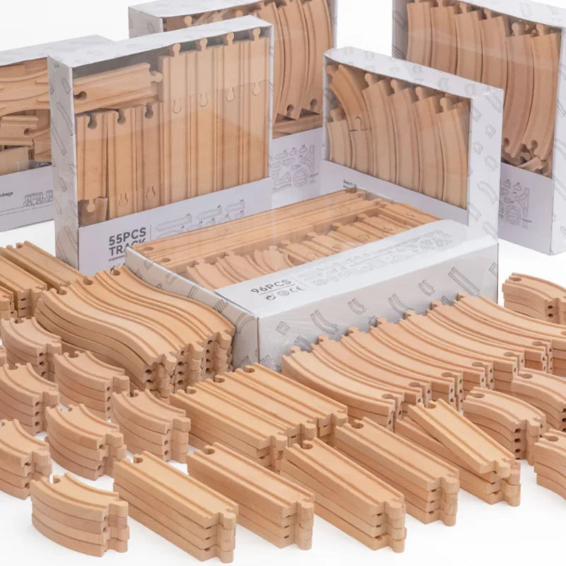 Ensemble de rails de train en bois de hêtre - Jouet à assembler soi-même pour enfants écologique