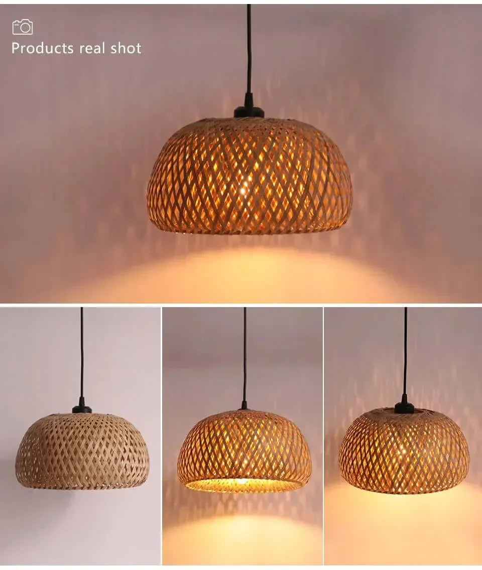 Chic lustre en rotin du milieu du siècle