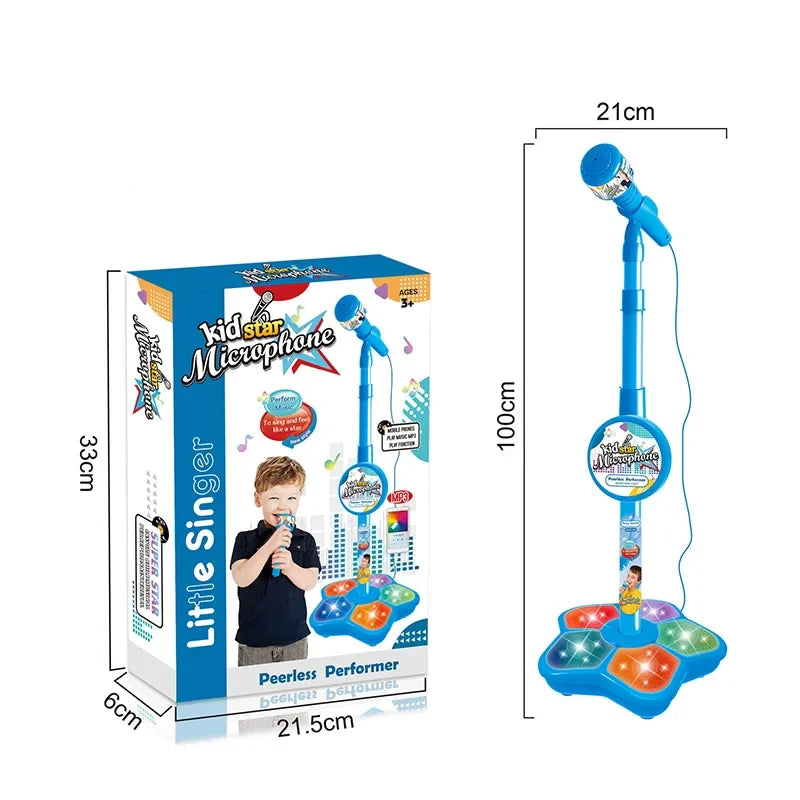 Microphone de karaoké pour enfants ajustable avec support - Jouet musical amusant pour garçons et filles, cadeau d'anniversaire éducatif, compatible MP3