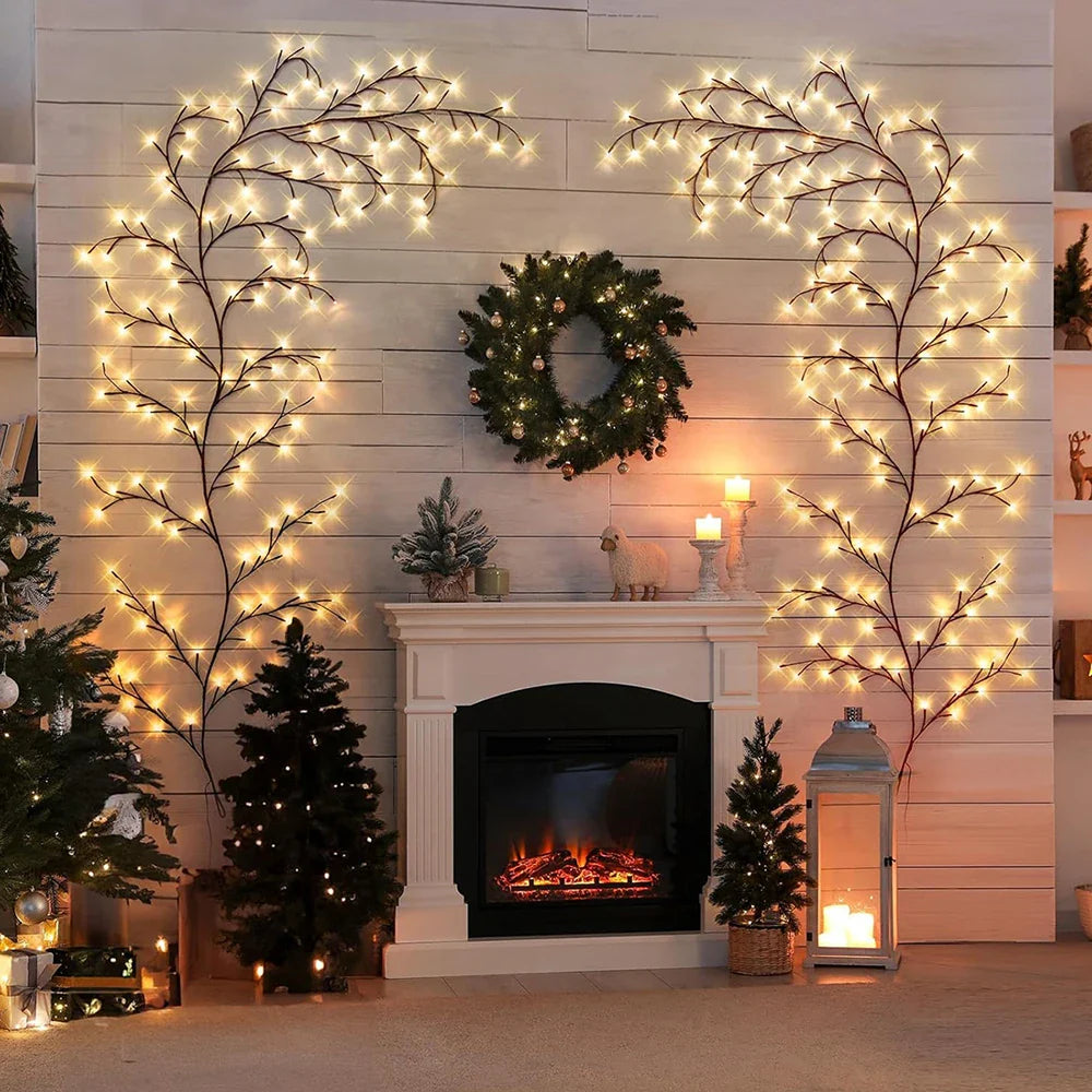 96LED Lumières de Noël DIY à énergie solaire et USB pour arbres et vignes - 8 modes lampe décorative blanche chaude pour Noël et décoration de fête à la maison