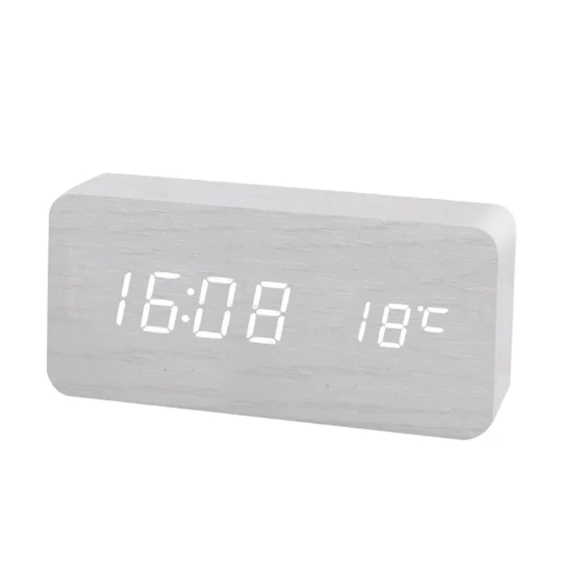 EcoHorloge – Horloge LED en bois avec affichage de la température et chargement sans fil