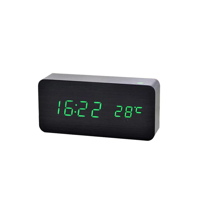 EcoHorloge – Horloge LED en bois avec affichage de la température et chargement sans fil