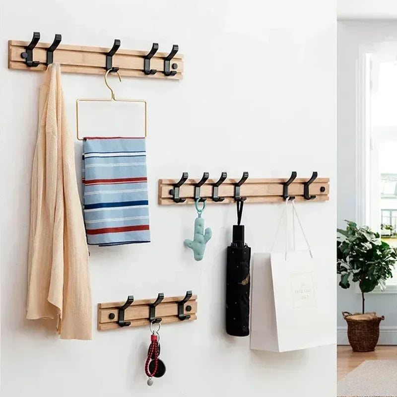 Crochet de robe en bambou adjustable pour montage mural - Crochet de rangement moderne en alliage d'aluminium pour salle de bain