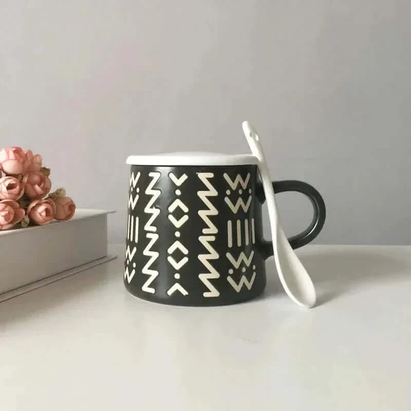Tasse chic peinte à la main avec couvercle et cuillère optionnels
