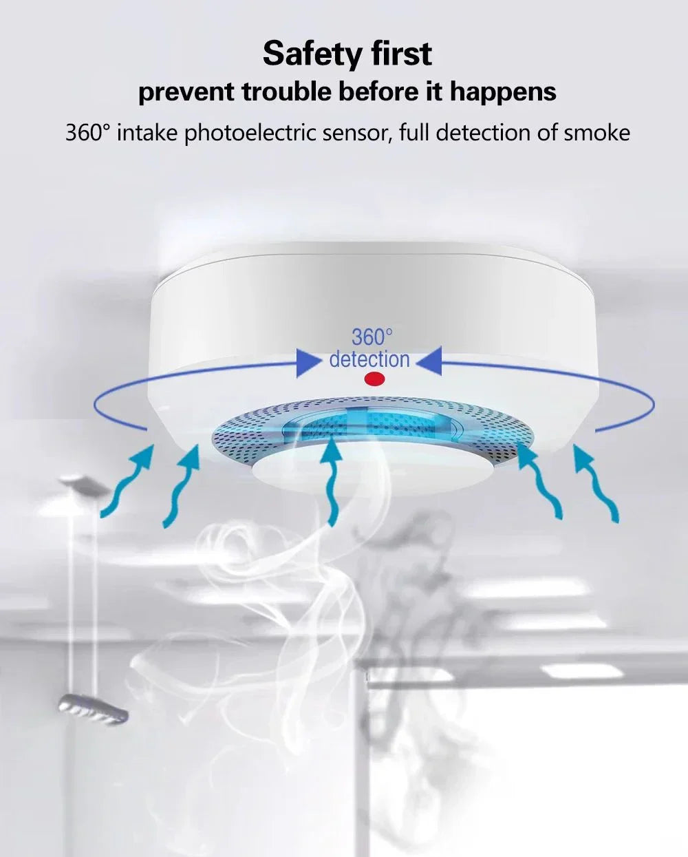 Détecteur de fumée et alarme intelligente Tuya - Alarme 80db contrôlée par WiFi via les applications SmartLife Google Alexa