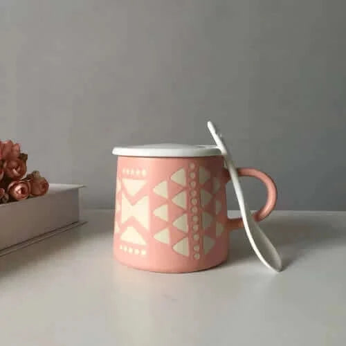 Tasse chic peinte à la main avec couvercle et cuillère optionnels