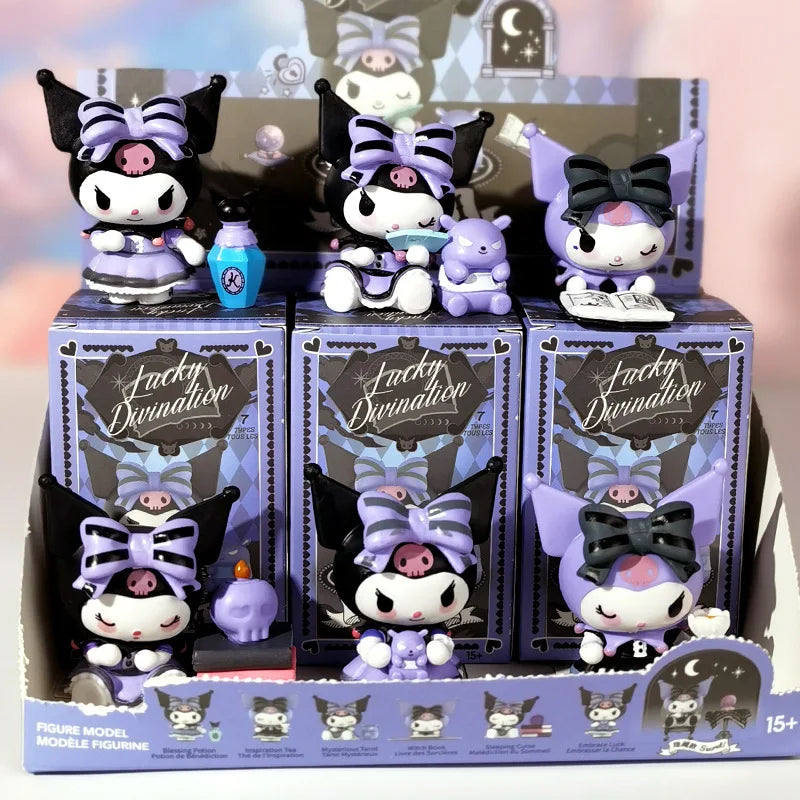 Sanrio Kuromi 6Pcs Boîte Mystère Figurines d'Action - Série de Divination Chanceuse Jolis Poupées Anime pour Collectionneurs
