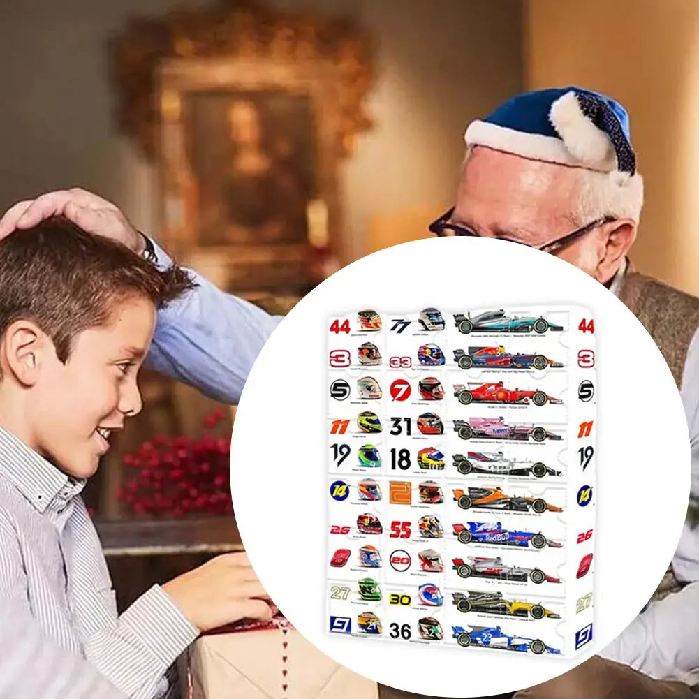 Calendrier de l'Avent F1 2024 pour enfants - Cadeaux de course miniatures surprise, compte à rebours jusqu'à Noël