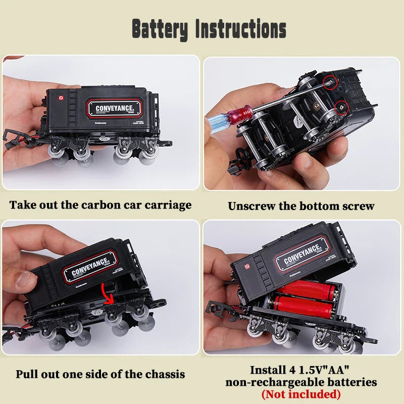 Train Set avec Lumières & Sons - Jouet Locomotive Interactif pour Enfants Alimenté par Batterie Électrique à Vapeur