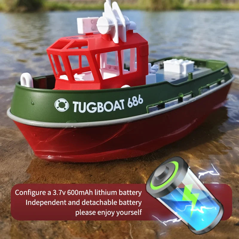 Bateau de remorquage RC puissant à double moteur - Modèle 1:72 bateau télécommandé électrique pour garçons, plaisir sans fil