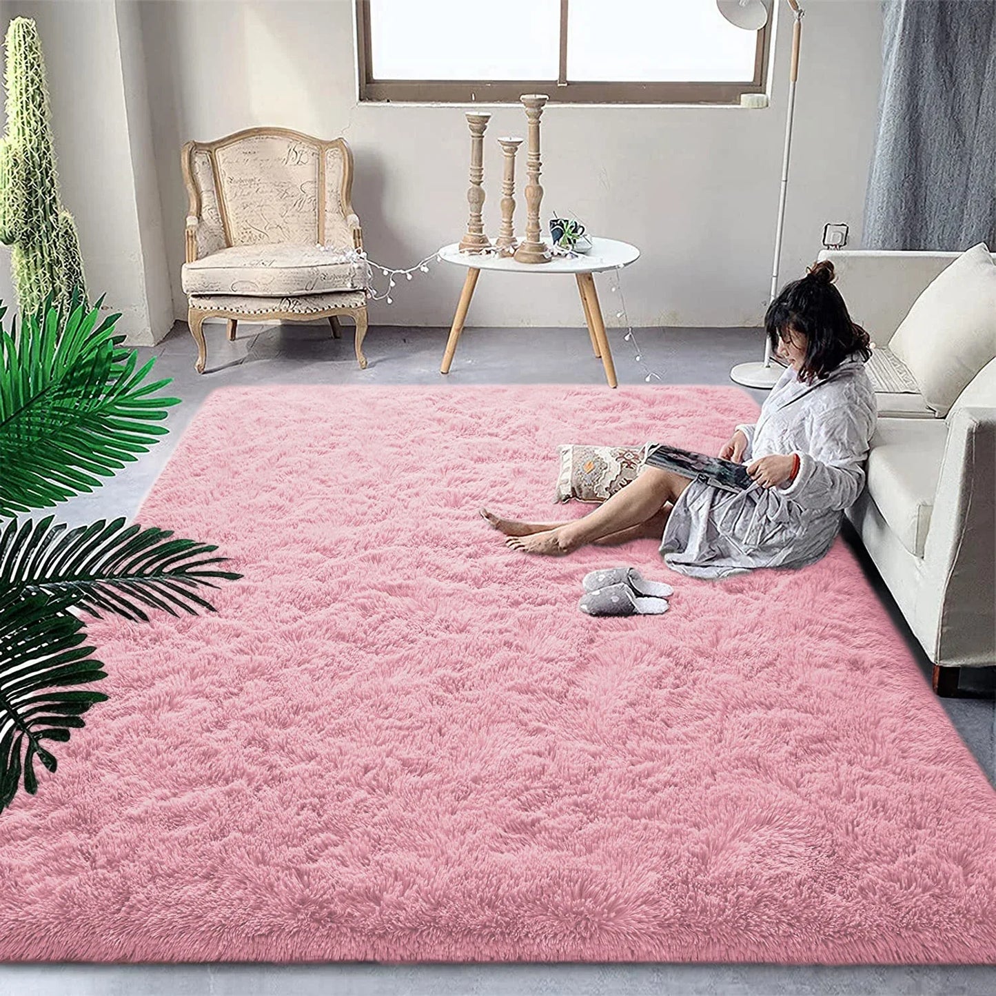 Tapis en peluche moelleux – Tapis doux et anti-dérapant pour les chambres, les salons et les chambres d'enfants