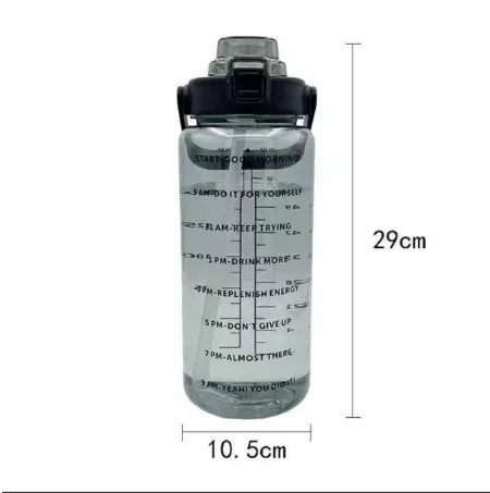 HydroMax – Bouteille d’Eau Portable 2L avec Paille, Indicateur de Temps et Grande Capacité