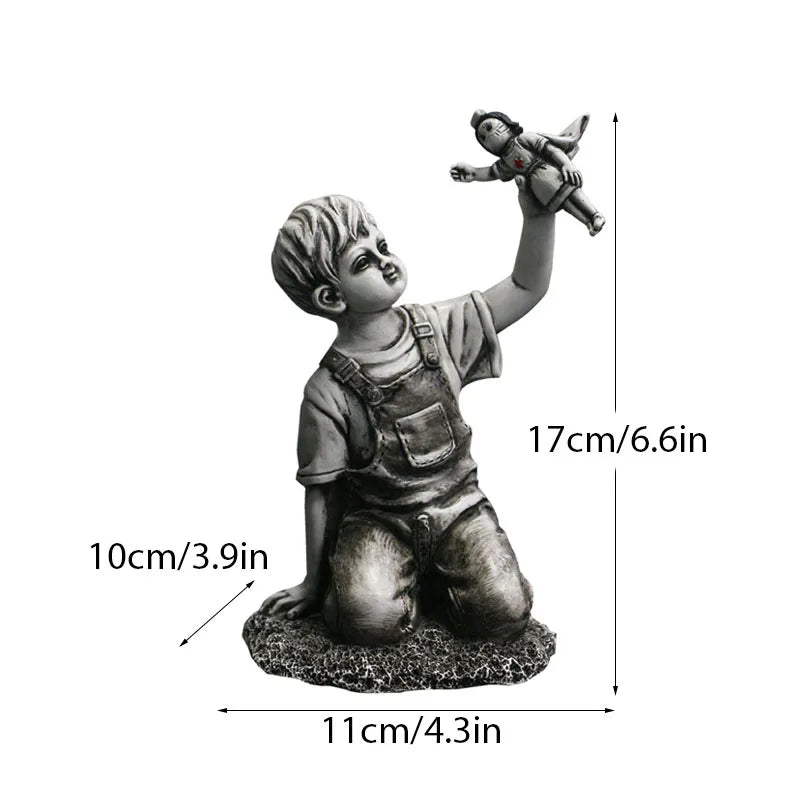 Floroux Banksy Sculpture Collection | Flower Thrower & Balloon Girl | Pop Art Figures | Modern Décor for Office and Home
