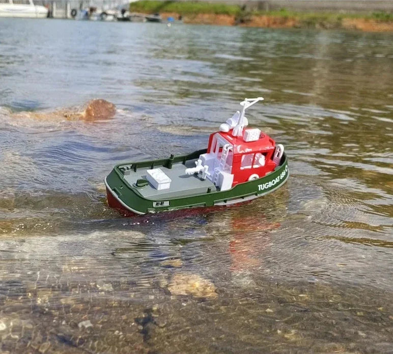 Bateau de remorquage RC puissant à double moteur - Modèle 1:72 bateau télécommandé électrique pour garçons, plaisir sans fil