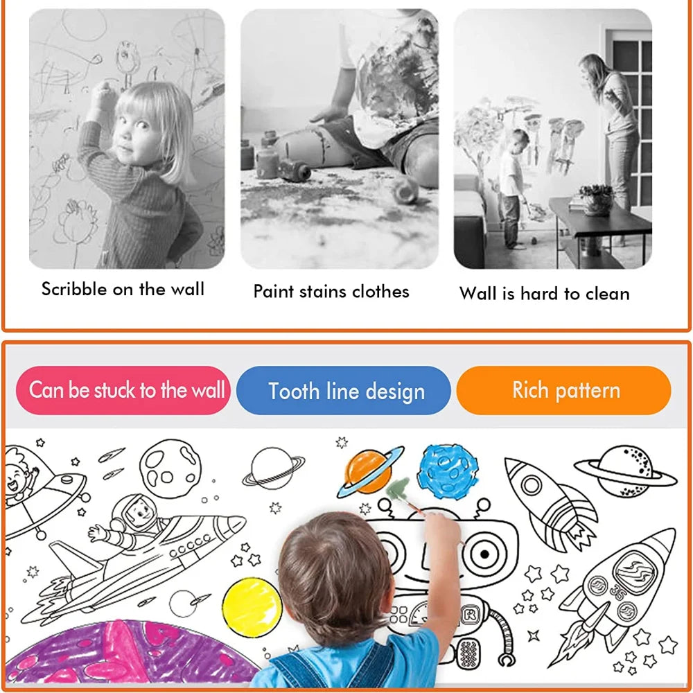 Enfants DIY Rouleau de Coloration - Rouleau de Graffiti de 118 pouces, Papier Sûr pour Projets Artistiques Créatifs, Amusement Éducatif en Artisanat pour Enfants