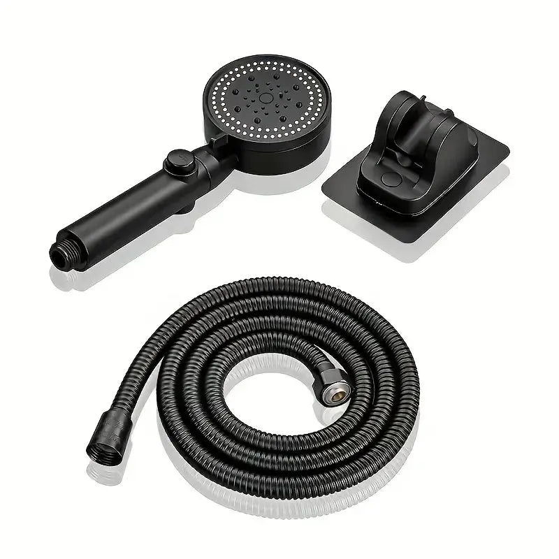 AquaFlex - Douchette haute pression noire avec support et tuyau