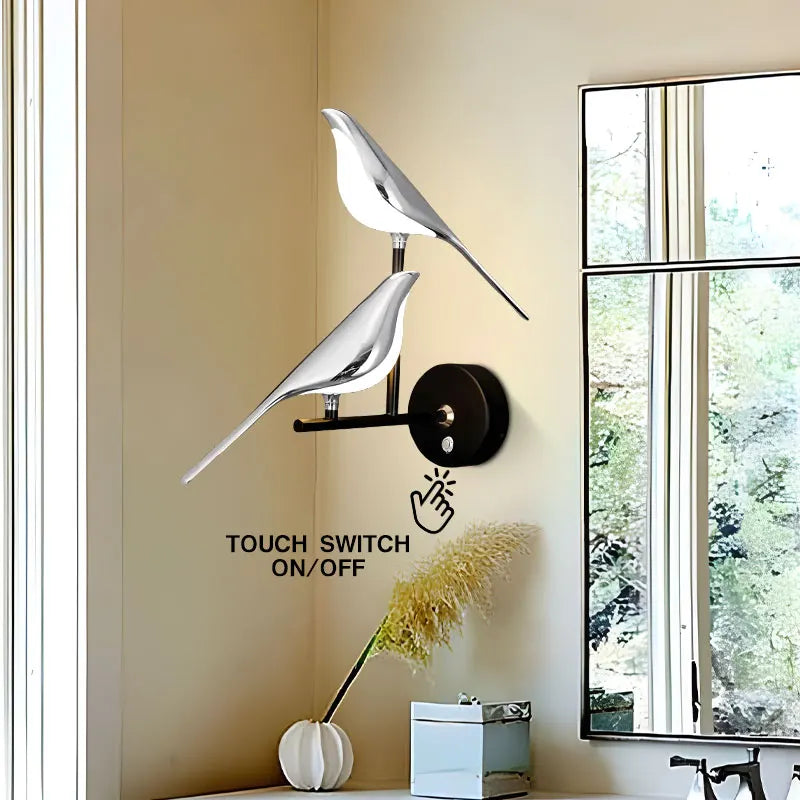 Creative Bird Appliques murales LED pivotantes à 360° Chambre de nuit Intérieur Interrupteur tactile doré Appliques murales LED Applique murale Maison