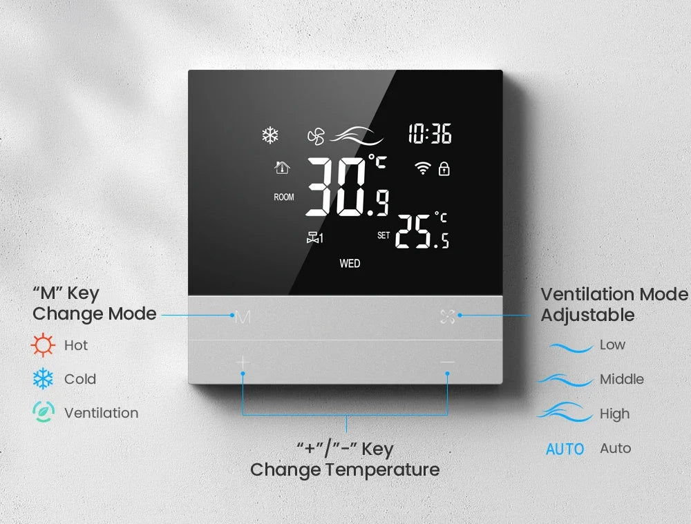 Thermostat et Minuteur pour Climatiseur Central Intelligent Tuya - Contrôle WiFi via les Applications SmartLife Google Alexa