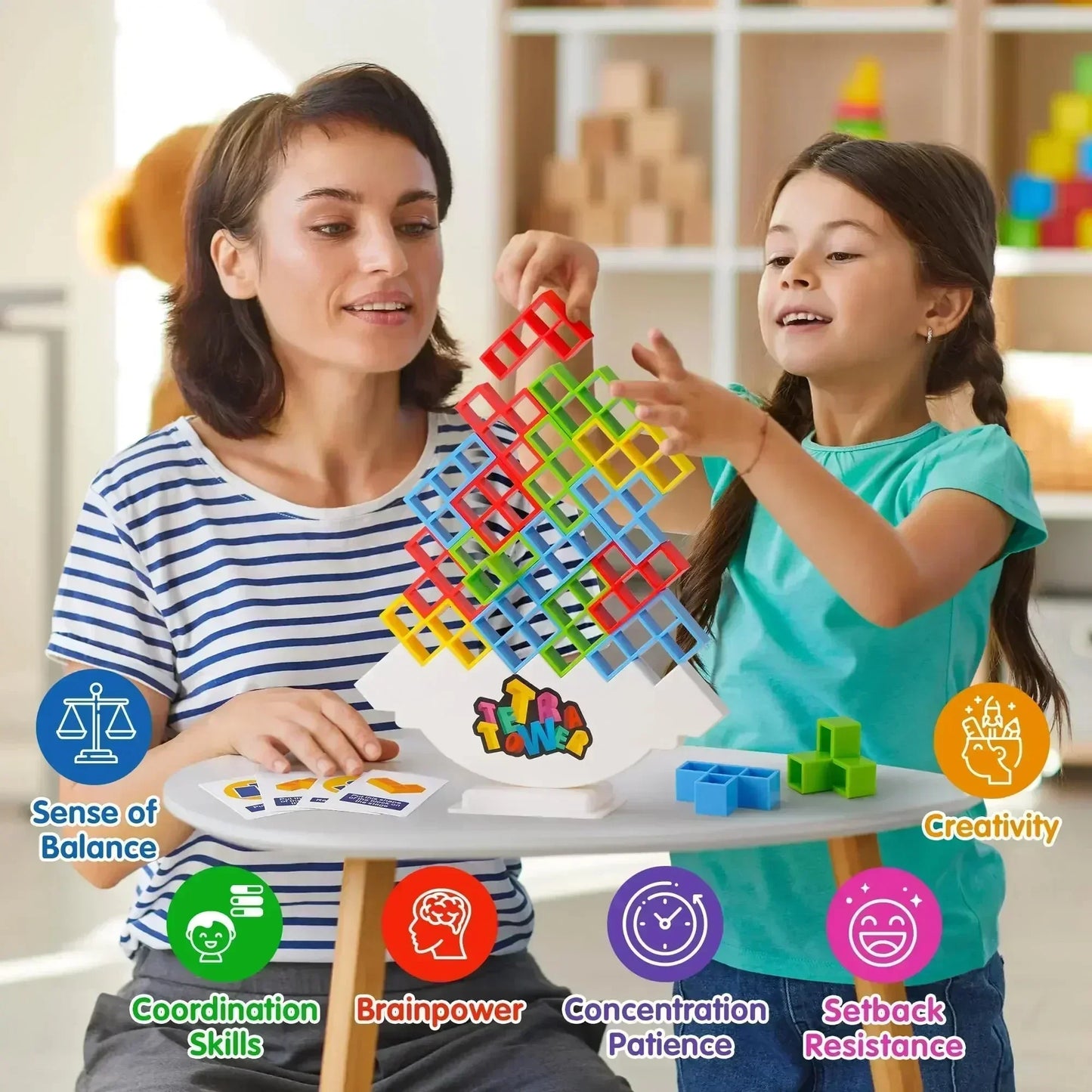 Jeu d'empilement Colorful Balance - Puzzle Tetra Tower amusant pour enfants et adultes, parfait pour une soirée jeux en famille et des cadeaux