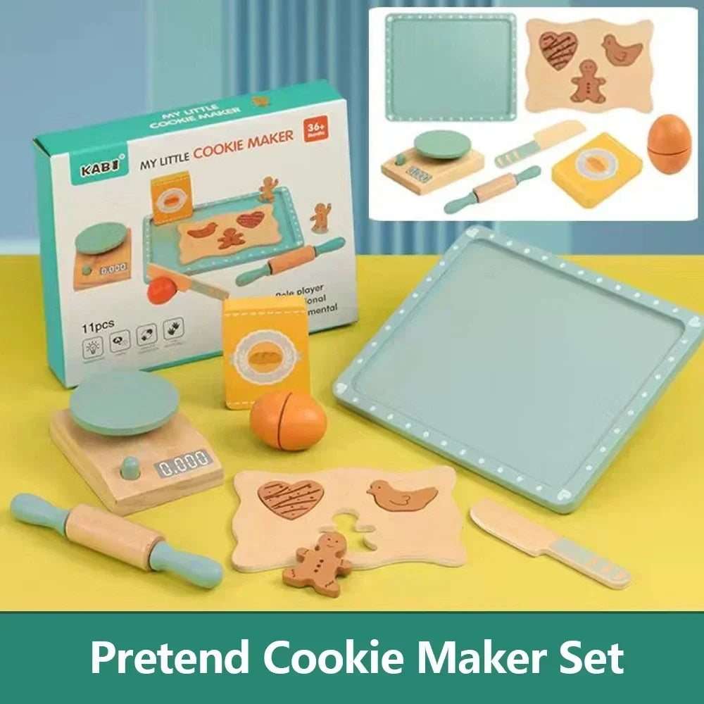 Ensemble de jouets en bois pour enfants - Ensemble de machine à café et à biscuits - Cadeau éducatif de jeux de rôle en cuisine pour garçons et filles
