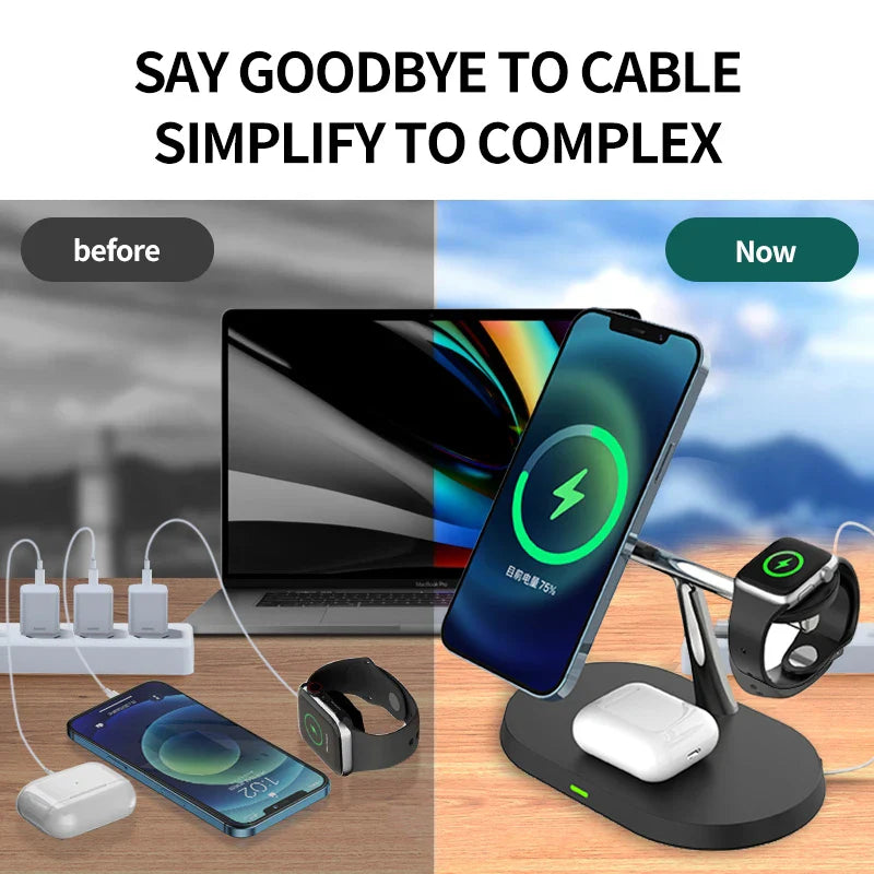 15W 3In1 MagSafe Support de Charge Sans Fil pour iPhone - Chargeur à Alimentation