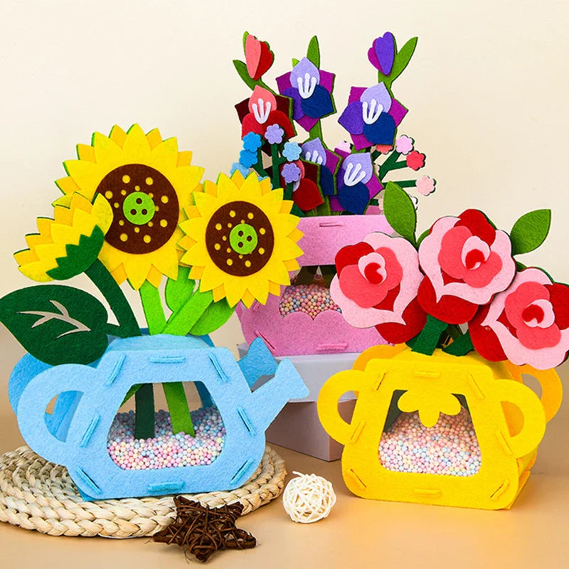 Ensemble de bricolage de fleurs Montessori fait main - Jouets colorés de pot de fleurs DIY pour enfants, cadeau créatif d'apprentissage précoce