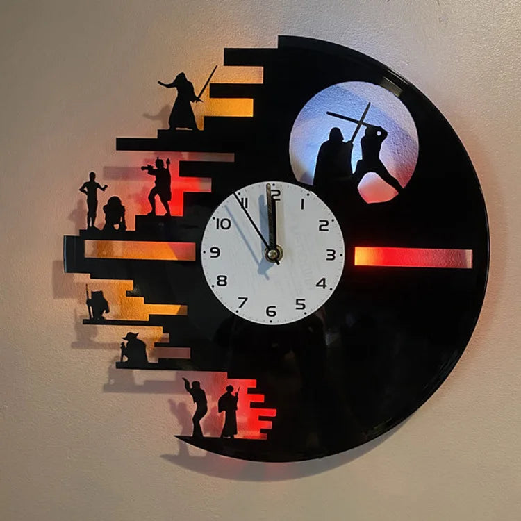 Horloge Vinyl StarWars - Décoration Murale LED pour Chambre