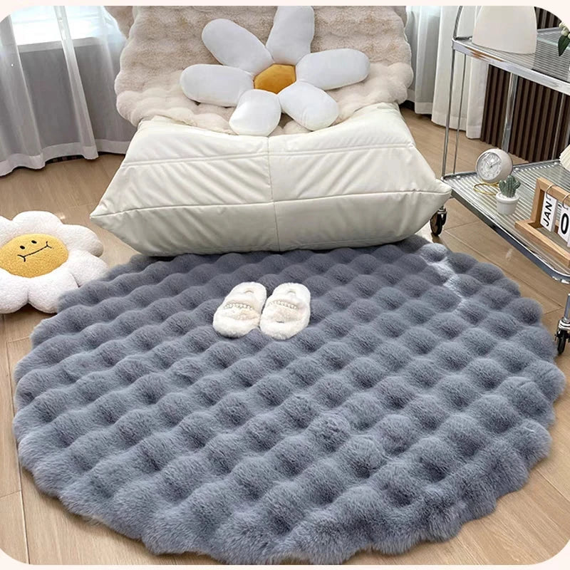 Tapis rond shaggy nordique fluffy et super doux en peluche - Blanc, Beige, Ivoire, Vert Sauge et Gris