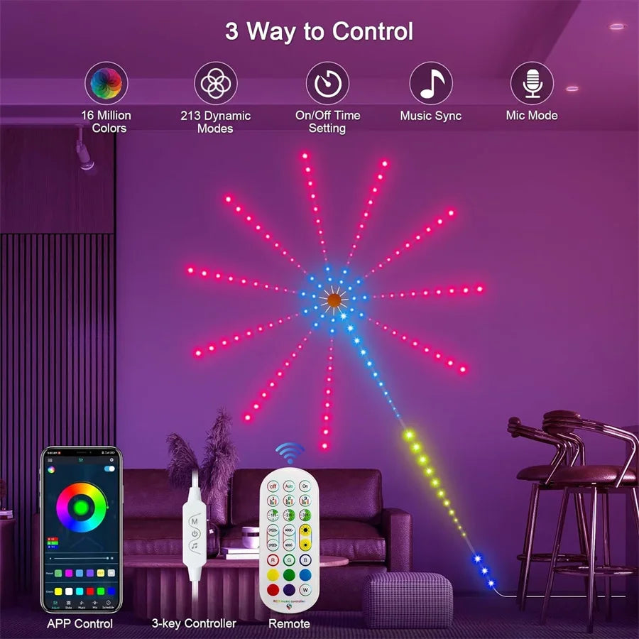 Guirlande lumineuse LED RGB intelligente - Lumières féériques Starburst contrôlées par application avec synchronisation musicale pour fêtes, mariages et décorations de vacances